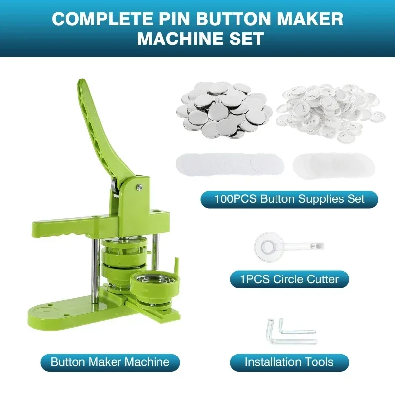 Badge Pin Button Maker Machine DIY 25/32/37/44MM Badges Set with Button Parts+Circle Cutter, Badge Press Maker Machine