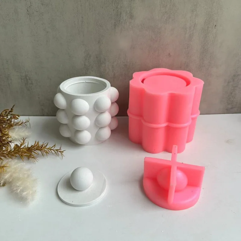 Polka Dot with Lid Storage Tank Silicone Mold Cement Gypsum Candle Cup Gypsum Mold