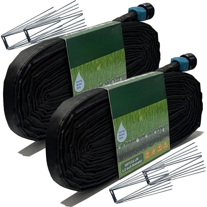 

Плоский шланг для замачивания 2025 года, 100 футов с кольями для сада, 50 футов x 2, соединительный капельный шланг, система орошения сада своими руками, экономия 80% воды,