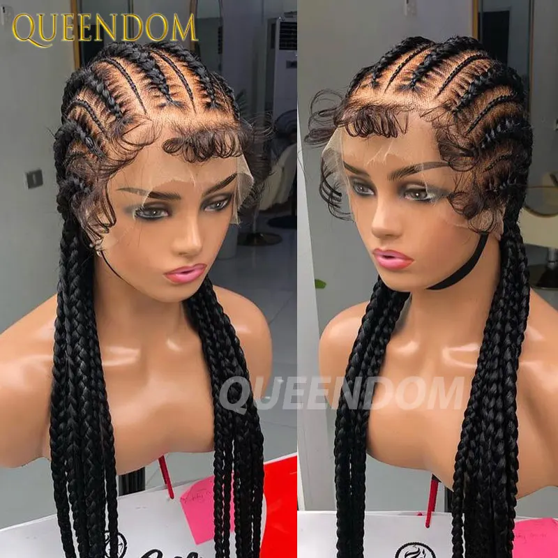 

Synthetic Box Braided Wigs Jumbo Knotless 36" Full Lace Front Wigs For Black Women Jumbo Tribal Braids Faux Locs Cornrows Wig