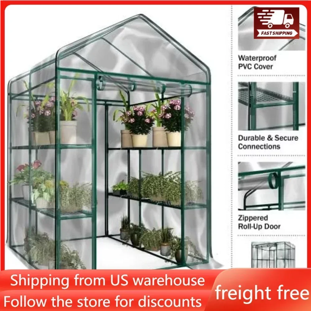 

Greenhouse - Walk in Greenhouse with 8 Sturdy Shelves and PVC Cover for Indoor or Outdoor Use - 56 x 56 x 76-Inch Green House