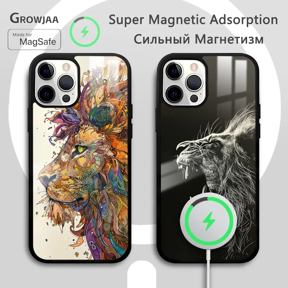 Hip-hop Graffiti Ferocious Lion Colorful Phone Case For iPhone 16 15 14 13 12 11 Pro Max Plus Mini Magsafe Mirror Wireless Magne