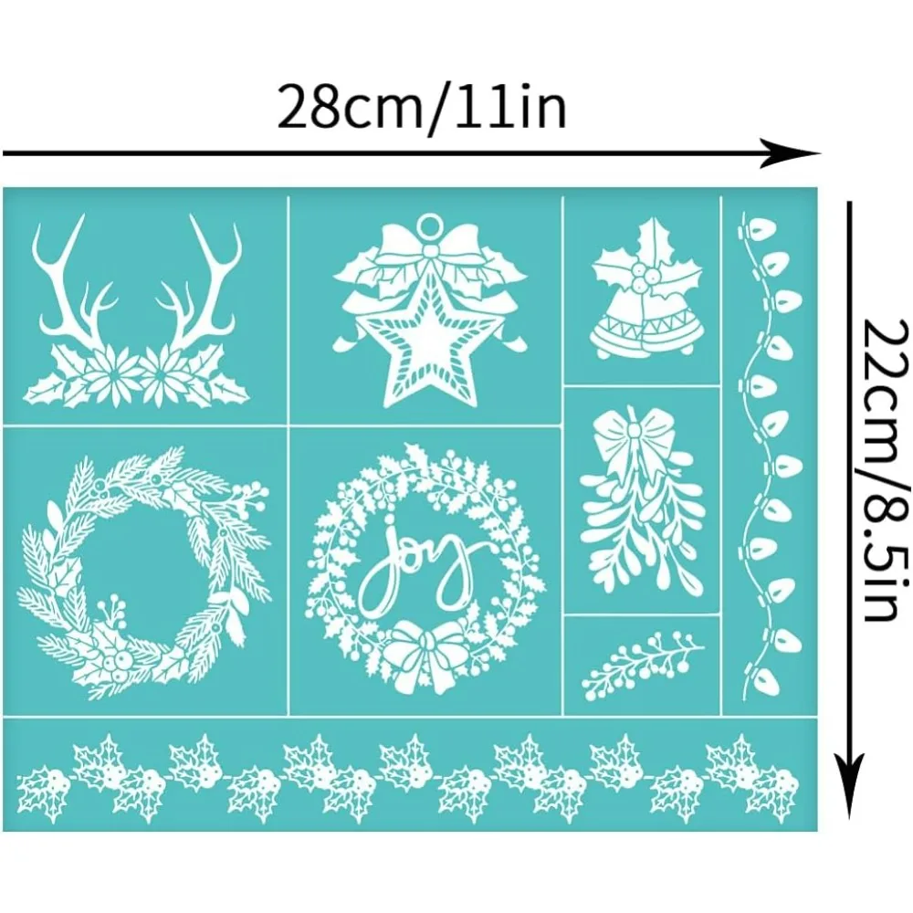 2Pcs 11x8.6 Inch Christmas Themed Self-Adhesive Silk Screen Printing Stencil Christmas Silk Screen Stencil Elk Antler Wreath