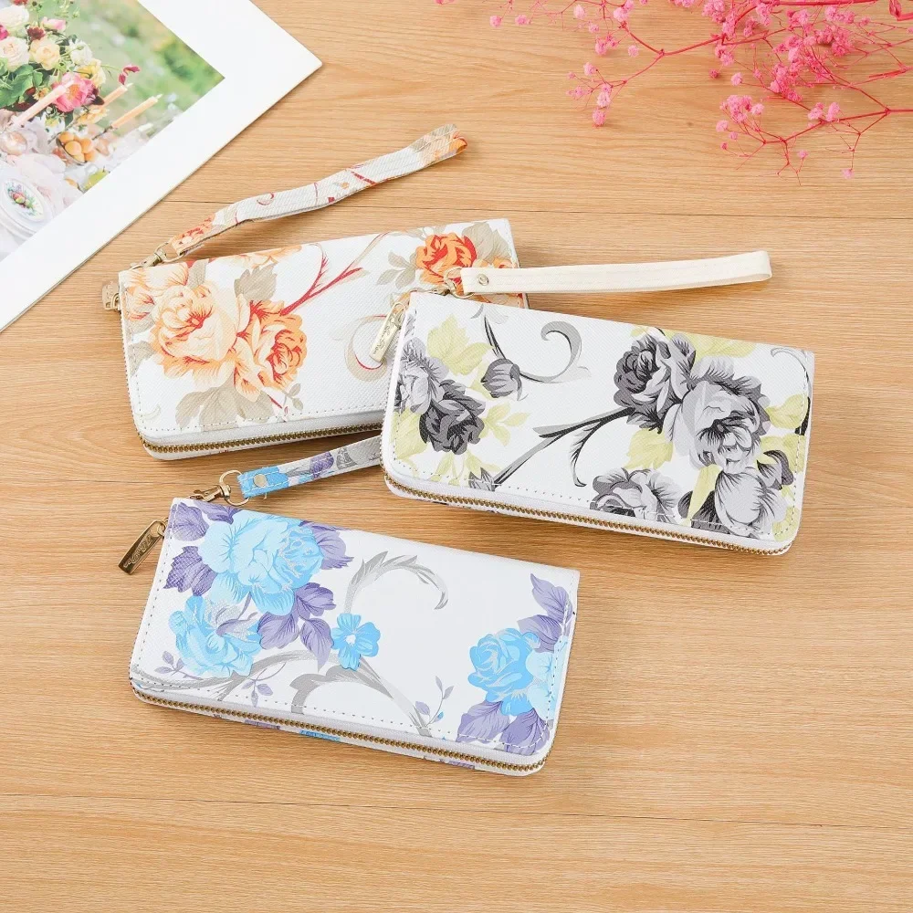 High Quality Delicate Women's Wallet Rose Print Wallet Fashion Handbags Wild Double Zipper Clutch Bag Multi-card Women Bag Purse