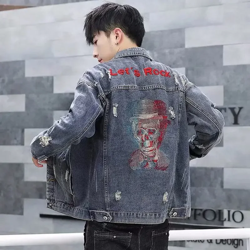 Spring Autumn Embroidery Denim Jacket Men 2022 New Casual Teenagers Hip Hop Baseball Uniform Slim Student Handsome Jacket Top