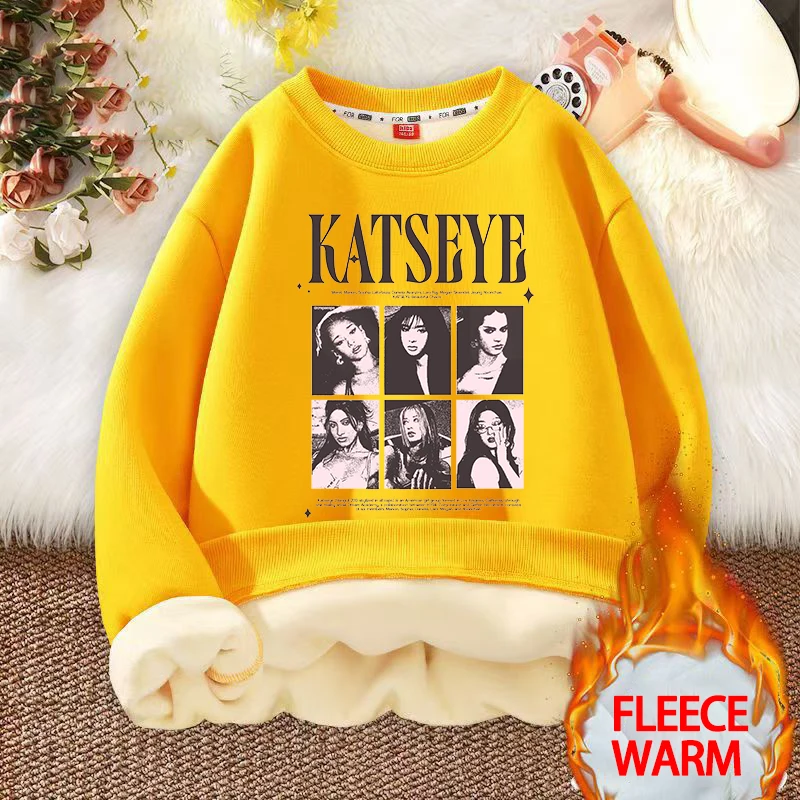 موضة K POP K-KATSEYE الطفل البلوز فتاة Kawaii سميكة البلوز هوديس الشتاء صوف الضأن ملابس منزلية غير رسمية هدية أنيمي