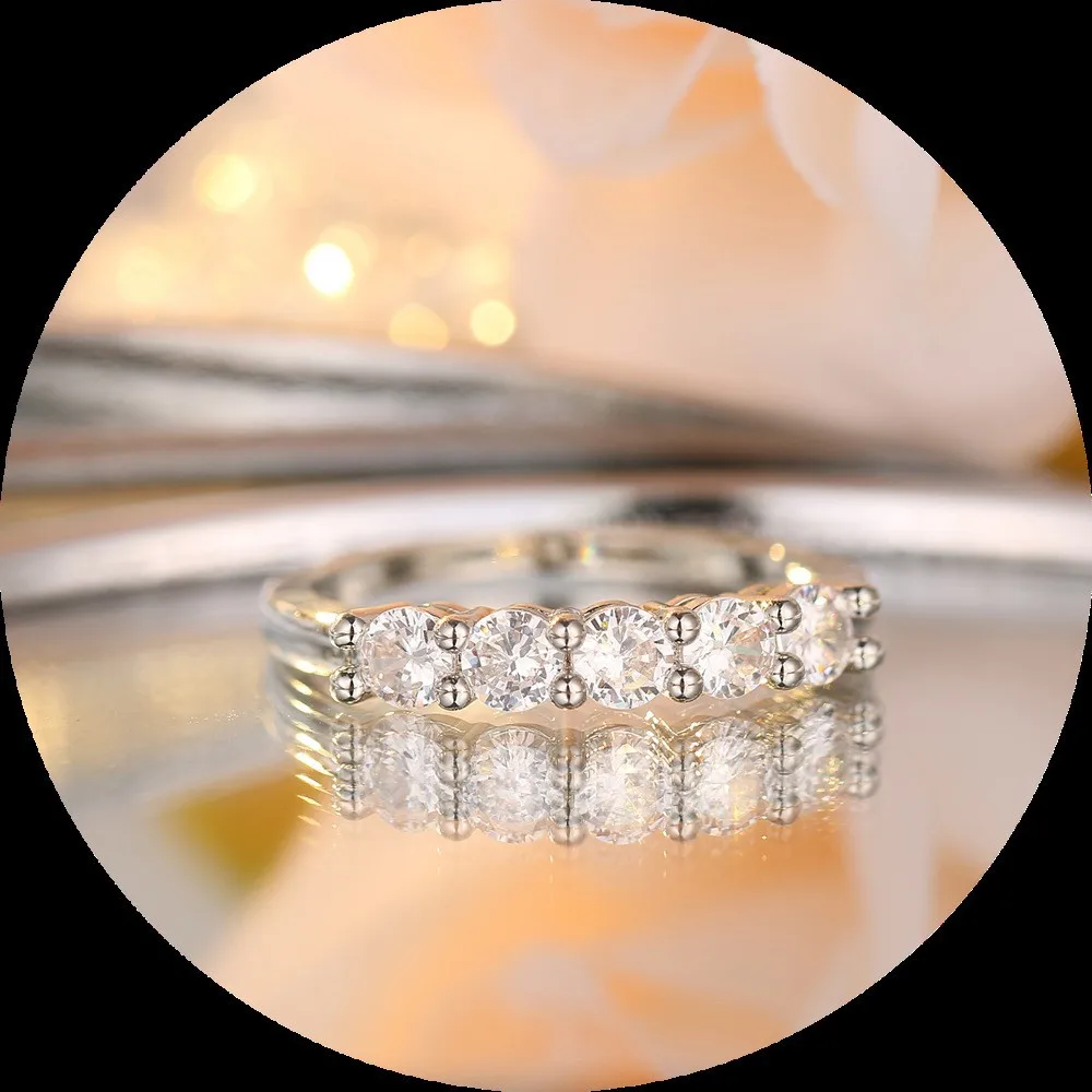 Gold Plated S925 Sterling Silver 5 Stone Round Moissanite Eternity Band Ring for Women, Prong Set Half Row Stackable Wedding Band, Minimalist Thin Shank Promise Jewelry Gift for Valentine Anniversary Birthday