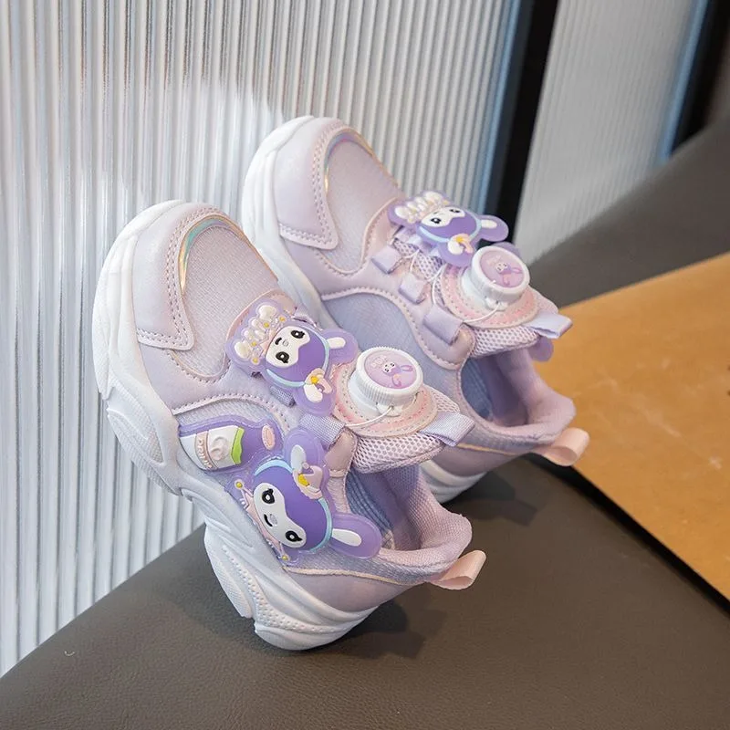 أحذية Kuromi Anime Kawaii Sanrio Ins الرياضية الشبكية الأنيقة بأزرار كرتونية لطيفة ونعال ناعمة أحذية رياضية كاجوال هدايا للفتيات