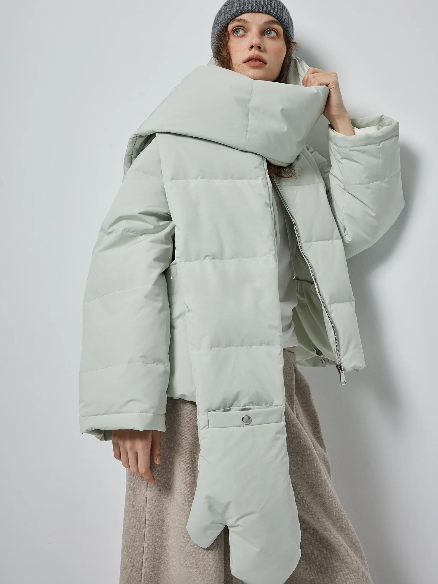 

HuaerDuoer Women's down Jacket Lightweight Waterproof Duck down Scarf Two-in-One Bread Style Coat Casual Loose Fit Winter Warm
