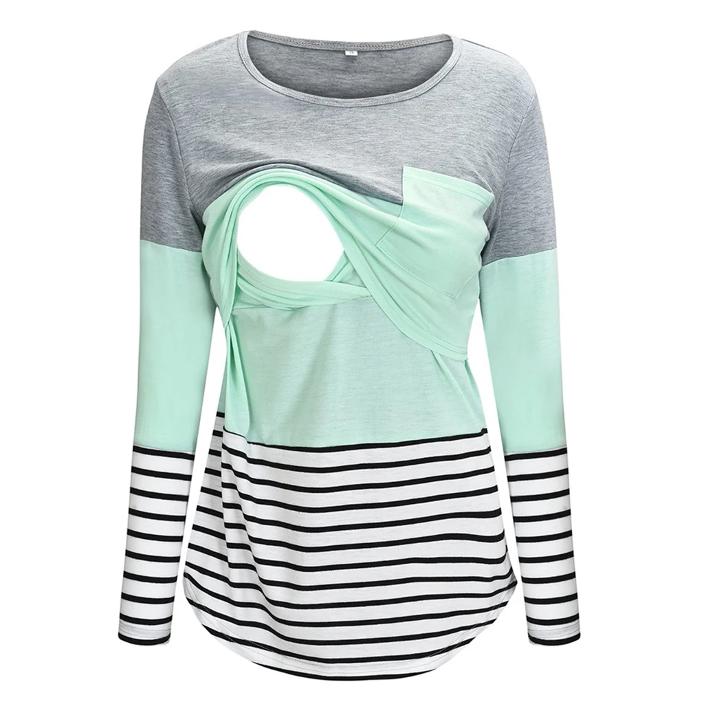 Mode Schwangere Frauen Nähte Farbe Stillen Pflege T Shirts Beiläufige Lose Langarm T Tops Für Mutterschaft – Detail 2