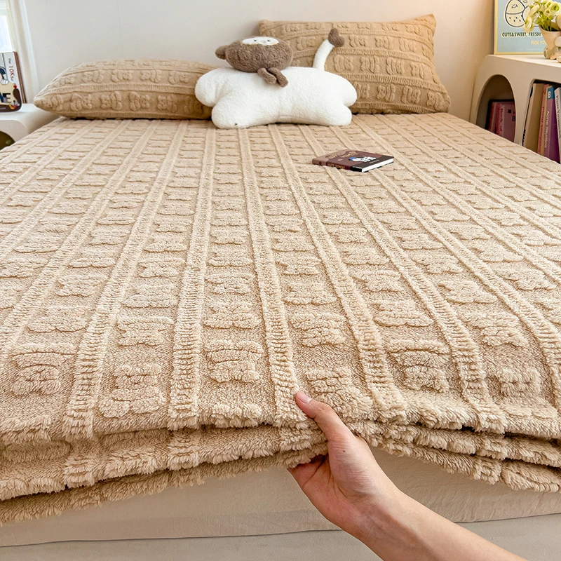 

Плюшевый толстый наматрасник, осенне-зимний теплый мягкий коралловый флис, бархатный чехол для кровати для односпальной двуспальной кровати размера «king-size»