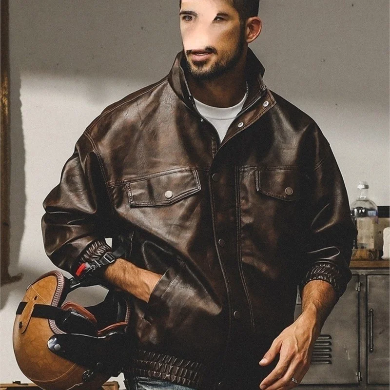 

Classic soft leather for men loose motorcycle wear guy