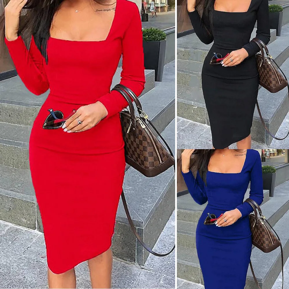 Robe élégante pour femmes, manches longues et col en V, robe moulante pour soirées, événements, fêtes et vie nocturne