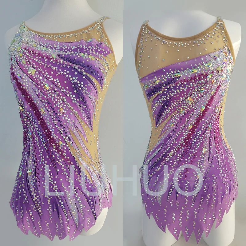 LIUHUO Rhythmic Gymnastics Leotards Pink Shiny Rhinestones Girls Competition Performance LIUHUO Rhythmic Gymnastics Leota