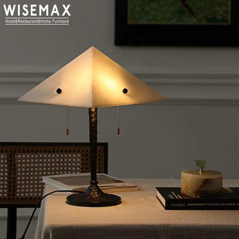 WISEMAX FURNITURE Modern Light Luxury Living Room Desk Light Reading Room Copper Base Resin LED Table Lamp For Home Decor
