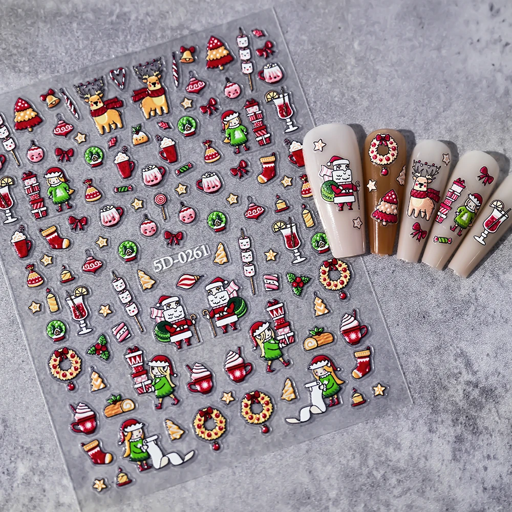 

1Pcs Christmas Cartoon Santa Claus Nail Art Stickers Kawaii Snowflakes/Snowman/Elk/Pine Self-Adhesive Slider Xmas Manicure Decal