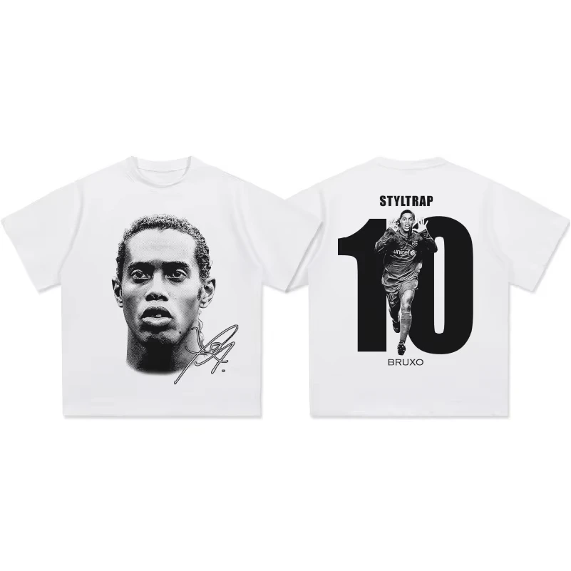 Ronaldinho Head Printed Short Sleeve Fashion Brand Crew-neck Cotton Casual Breathable High Quality Men's T-shirt