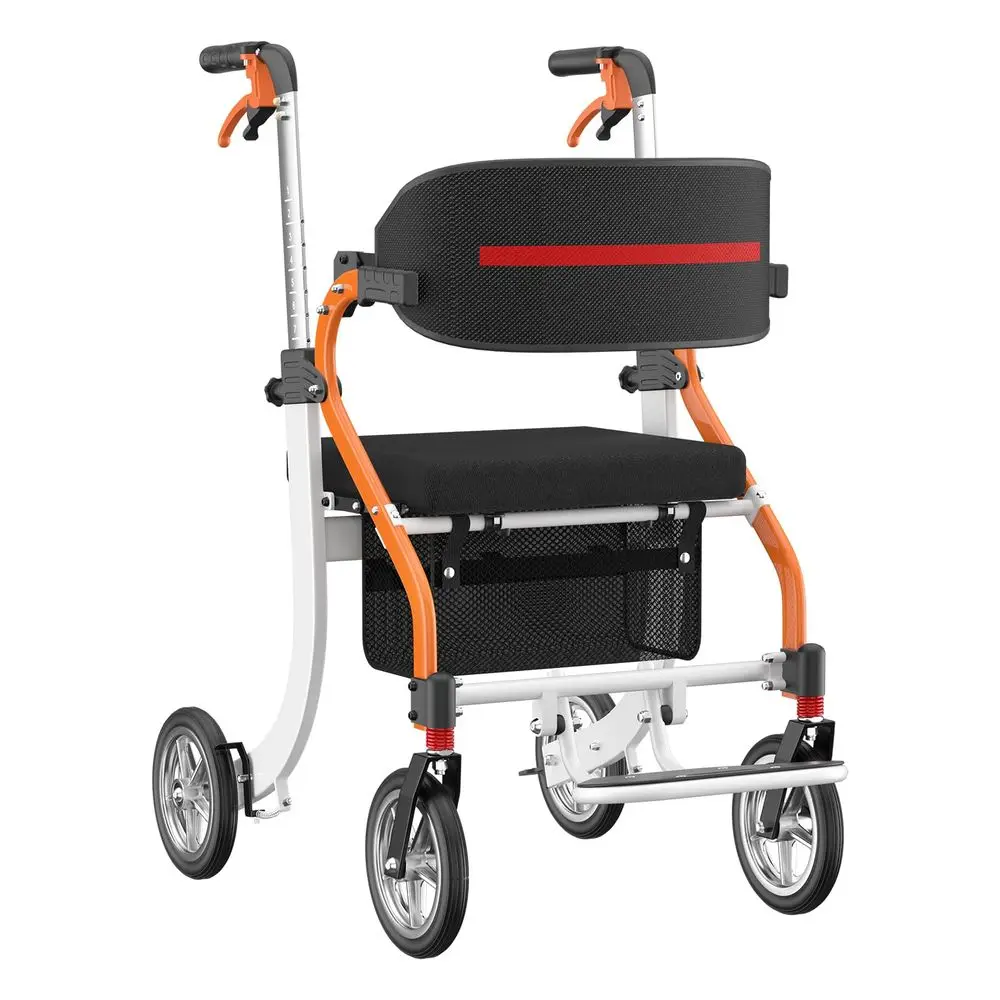 

in 1 Walker Wheelchair Combo, Foldable Rollator Walkers for Seniors with Seat, Lightweight Rolling Walker with Height Adjustabl