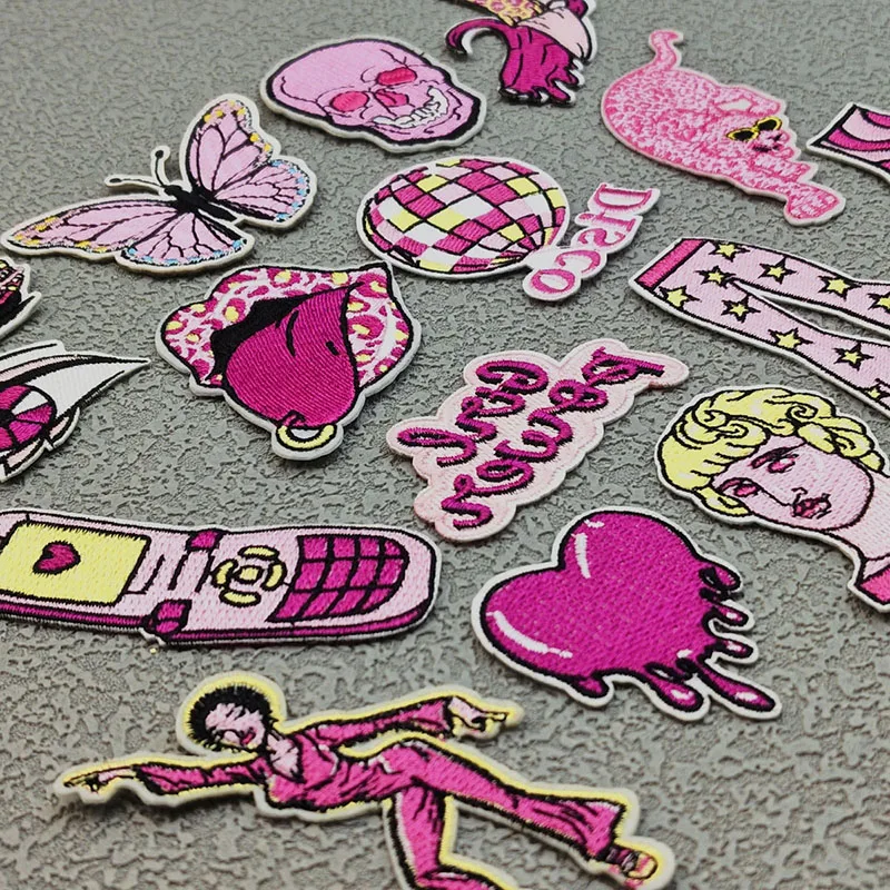

Disco Embroidery Patch Pink Supercar High Heels Cloth Sticker DIY Badges Fusible Iron on Patches Accessories for Clothes Bag Hat
