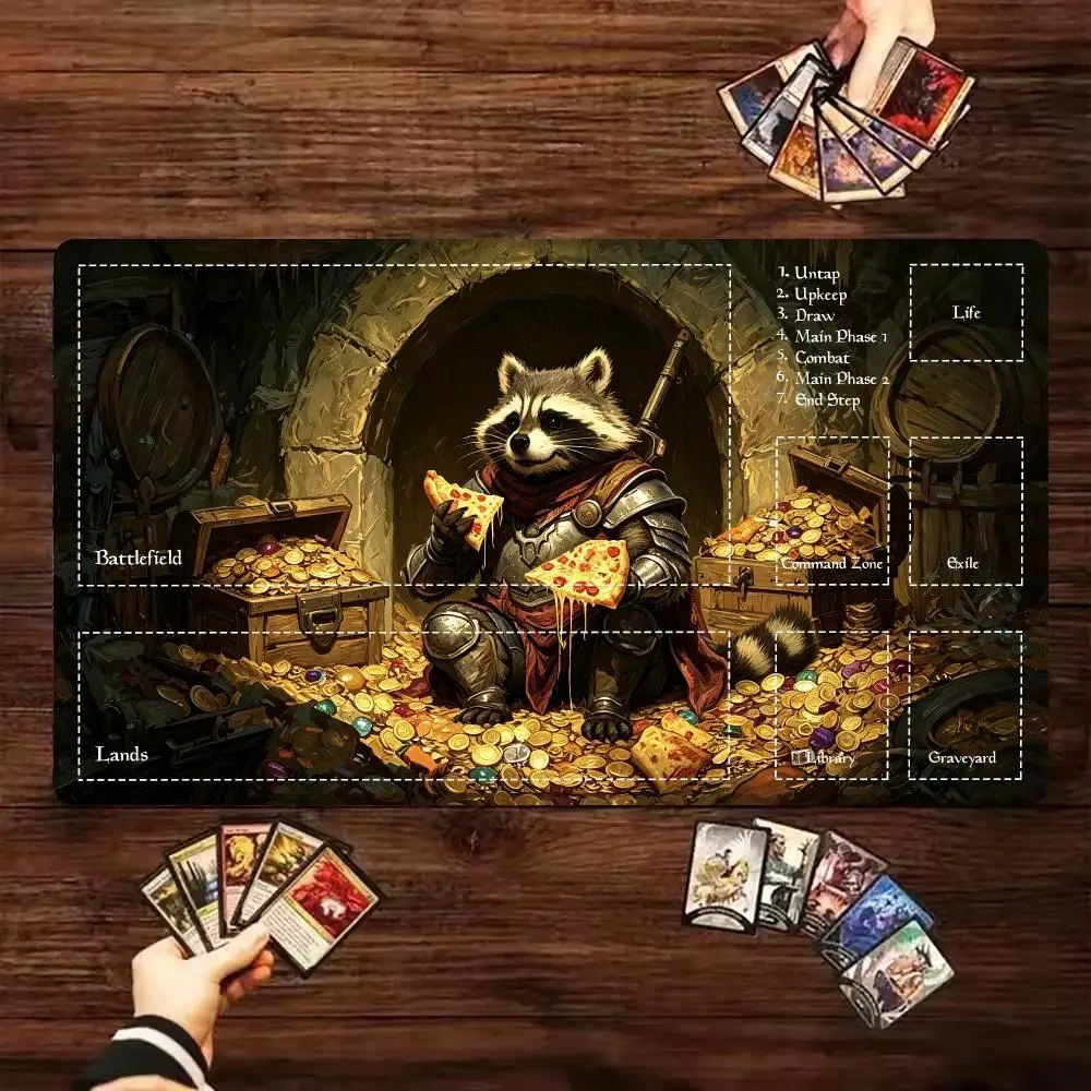 Knight Armored Raccoon TCG Playmat With Zones MTG Commander Mat Non Slip Rubber Card Game Pad For Magic The Gathering Players