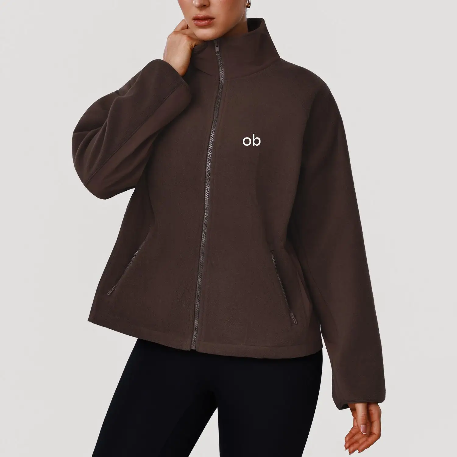 New warm and loose fleece casual jacket for women in autumn and winter, thick stand up collar cardigan, sports sweatshirt jacket