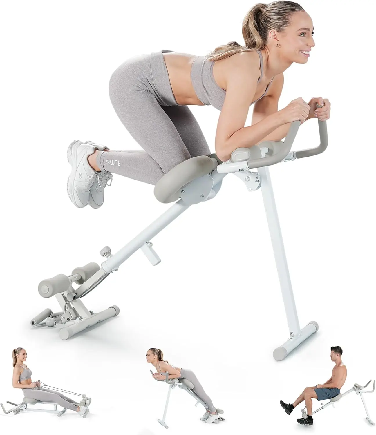 

4-in-1 Home Gym: Ab Glider, Roman Chair, Leg Press, Rowing Machine for Full Body Workout