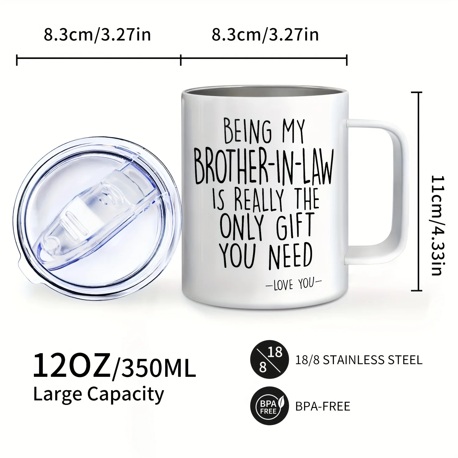 Brother-in-Law Gift 12oz Stainless Steel Coffee Mug, Insulated, Leakproof - Perfect for Birthday, Christmas