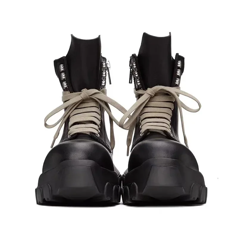 

2025 Men's High Top Shoes Casual Leather Chunky Sole Platform Sneakers Luxury Trainers Lace Up Zip Autumn Black Designer Boots