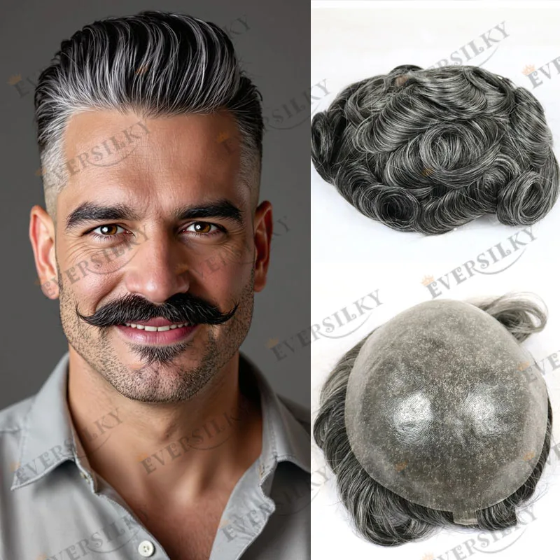 

Лучшие мужские парики из натуральных волос, необнаружимые натуральные волосы 1B30 1B50, серые шиньоны для стариков, тонкая кожа, основа, 0,05 мм, мужской парик