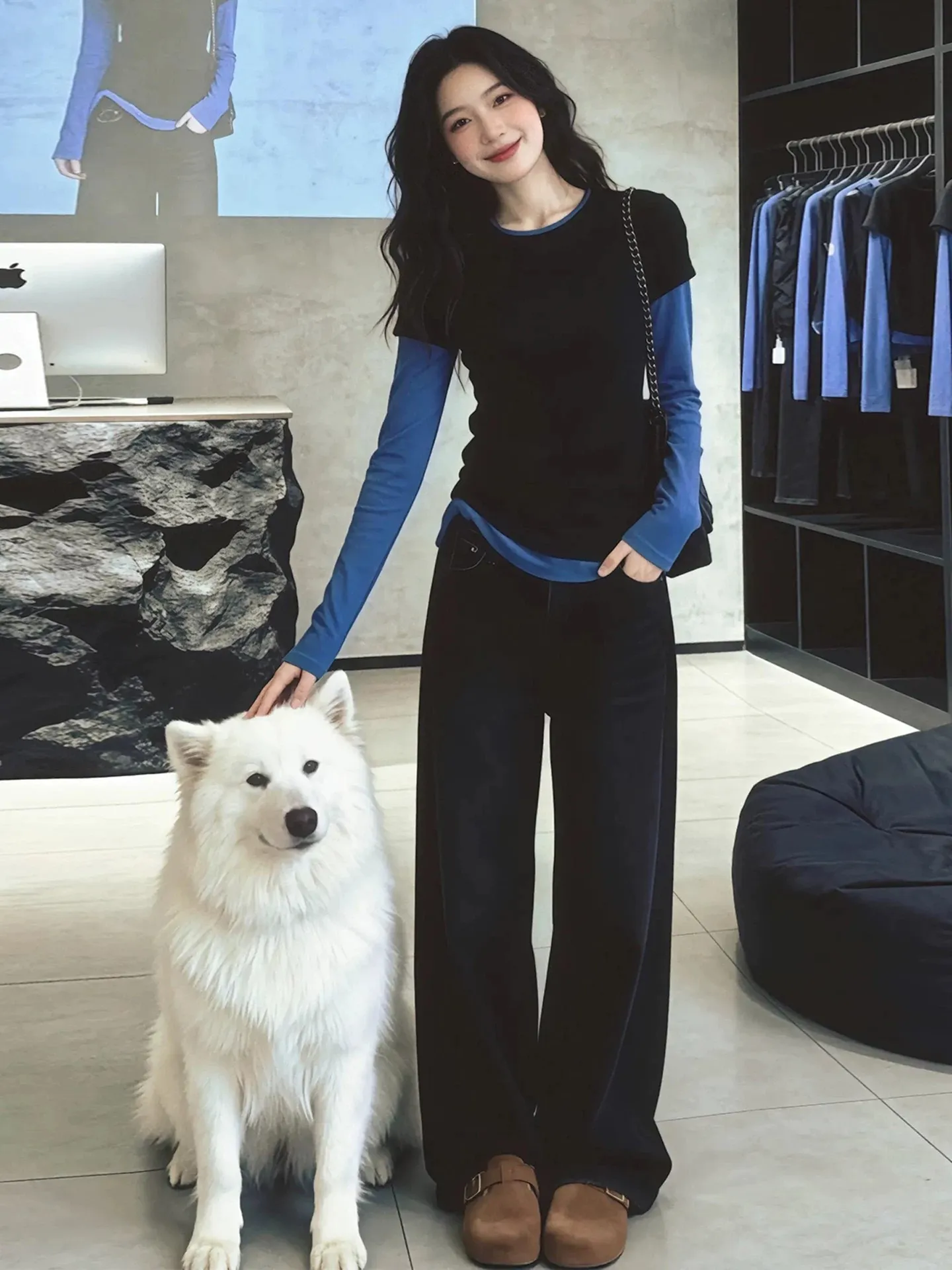 Chic Long Sleeve Color Block Slim Fit T-Shirt Women's Base Shirt Spring Autumn Winter Casual Style  Shape Pear Shape