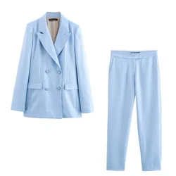 PB&ZA 2024 Summer New Women's Fashion and Elegance Commuting Versatile Slim Fit Suit High Waist Straight Leg Pants Set