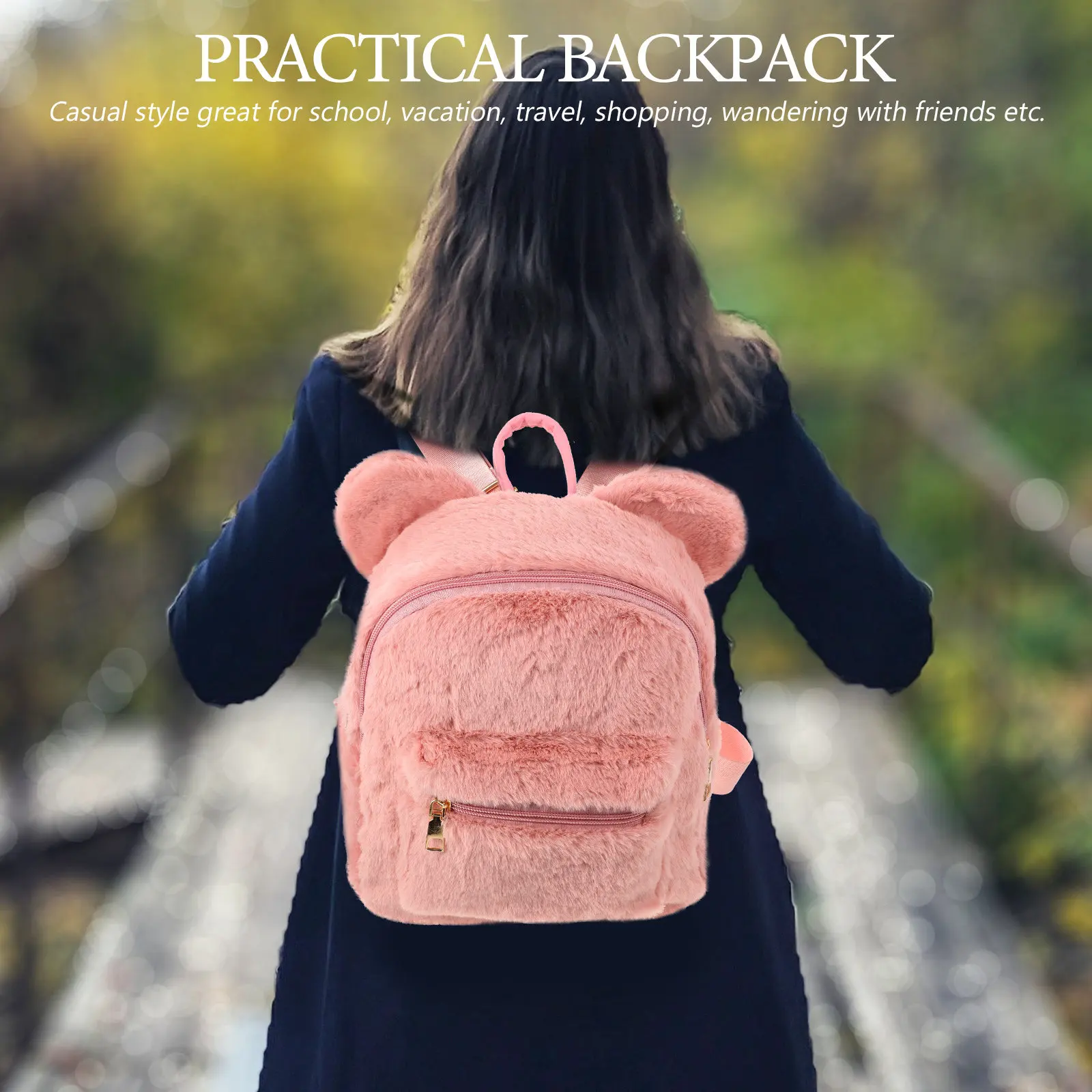 1Pcs Bear Ear Backpack Lightweight Casual Shoulder Bag Fashion Backpack Travel School Bag Girls Multi-Purpose Daypack