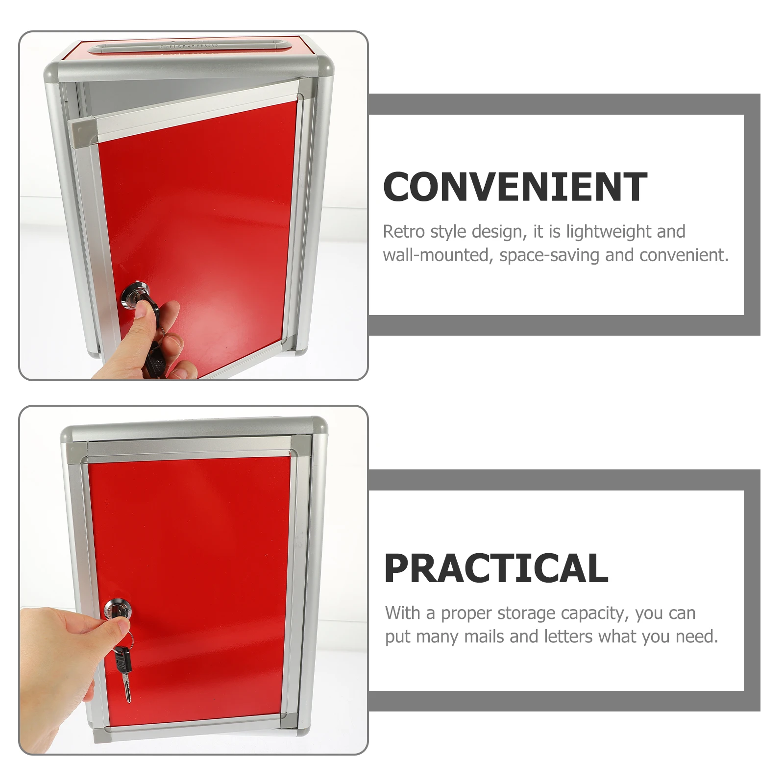 Retro Wall Mount Mailbox Aluminum Lockable Letter Box For School Restaurant Votes Storage Suggestion Box