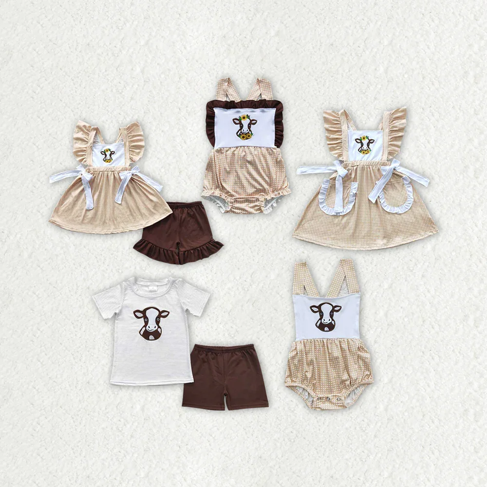 

BSSO0218 Wholesale kids clothes girl Match baby rompers Summer Embroidered short sleeve shorts sets Boutique baby boy clothes