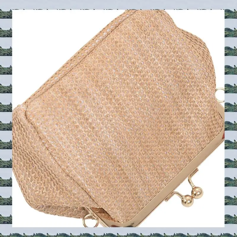 

ABQR 3X Small Crossbody Boho Bags For Women Evening Clutch Bags Hasp Ladies Handbag Female Straw Rattan Women Bag(Brown)