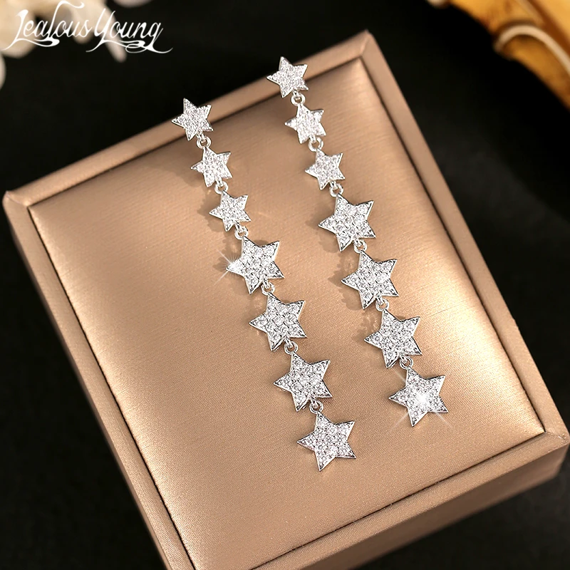 Shining Star Tassel Drop Earring Long AAA Cubic Zircon Earrings for Women Best Gift Bridal Accessories Party Elegant Pendientes