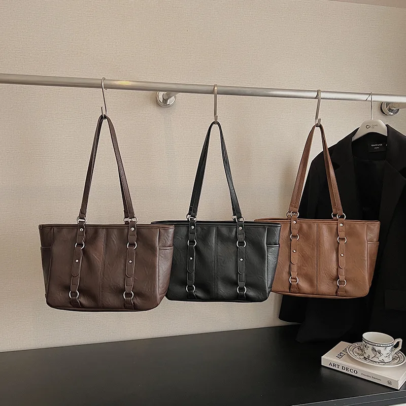 

Нишевая сумка подмышки A/W 2025 года для женщин, многосторонняя сумка через плечо из натуральной кожи большой вместимости, шикарная сумка-тоут в стиле ретро