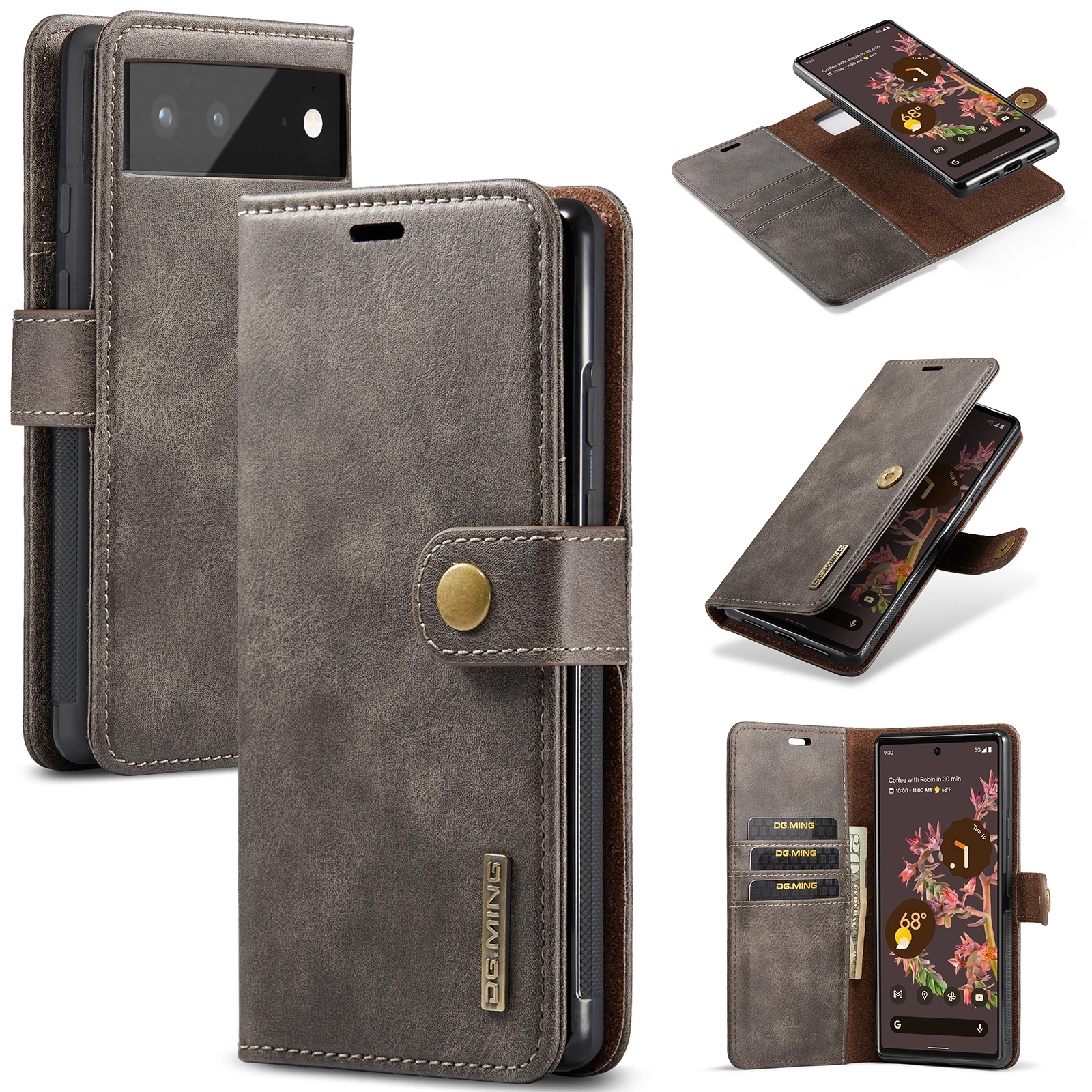 

DG.Ming For GOOGLE Pixel 8 7 6 Pro 6A 5A Double-Folding Wallet Case Detachable Leather Magnetic Flip Cover for Pixel6 6A 6 Pro