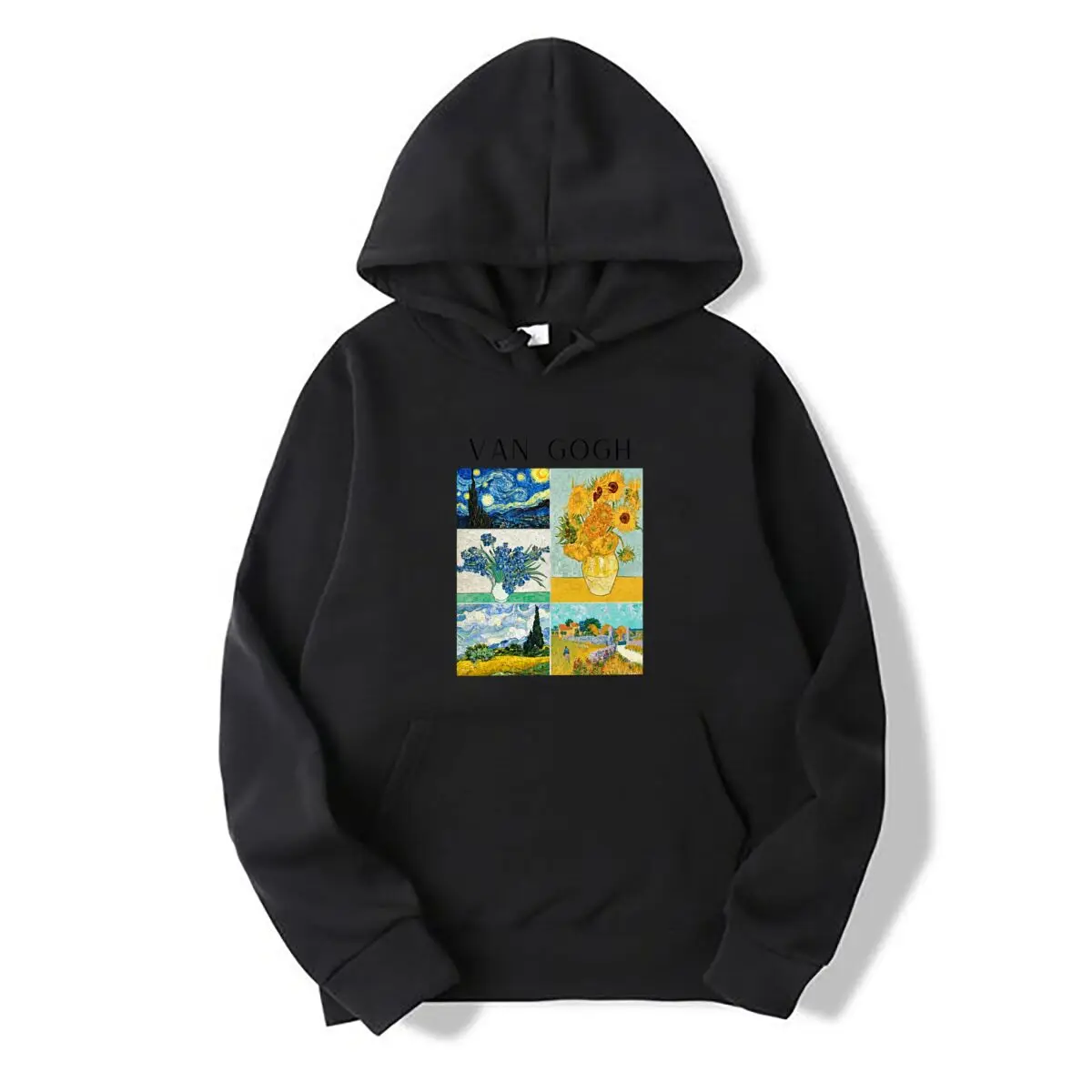 Van Gogh Starry Night Sunflowers Blue Flowers Wheat Field Painting Collage Autumn and winter hooded sweatshirts