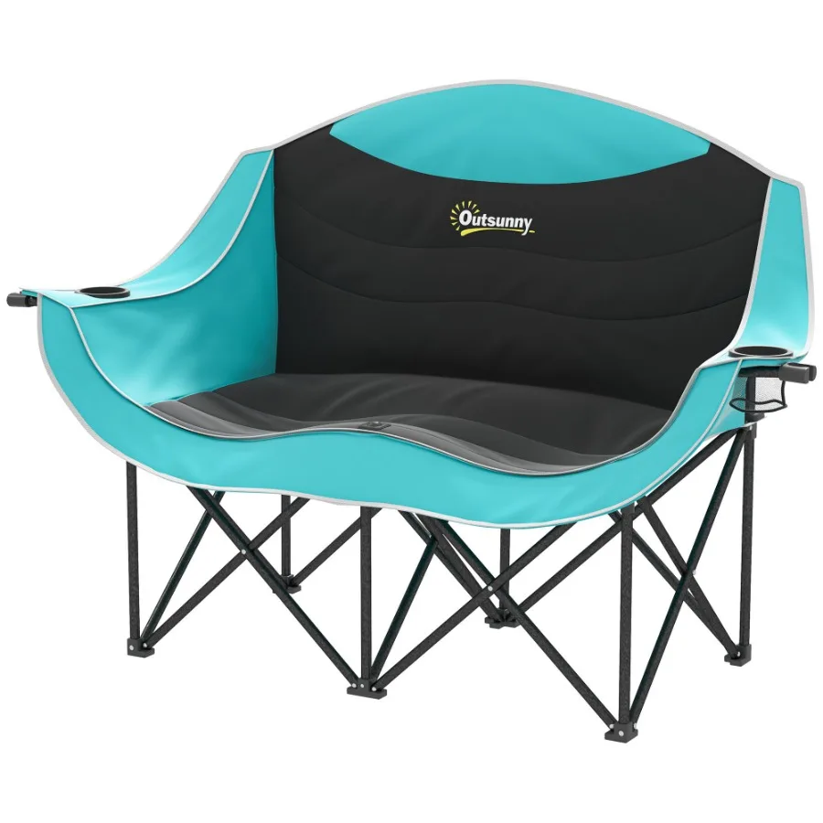 

Padded Folding Camp Chair for Adults Double Camping Chairwith Armrests Cup Holders Carry Bag for Outdoor Green