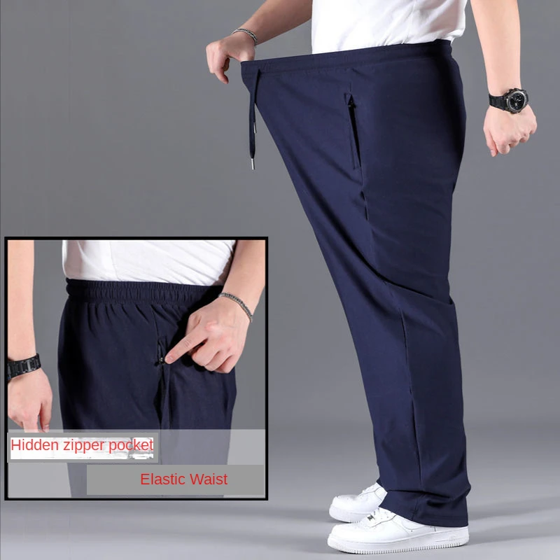 Baggy Pants for Men Elastic Waist Solid Cotton Elastic Trousers Mens Loose Sweatpants Overweight Man Knit Casual Pants Plus Size