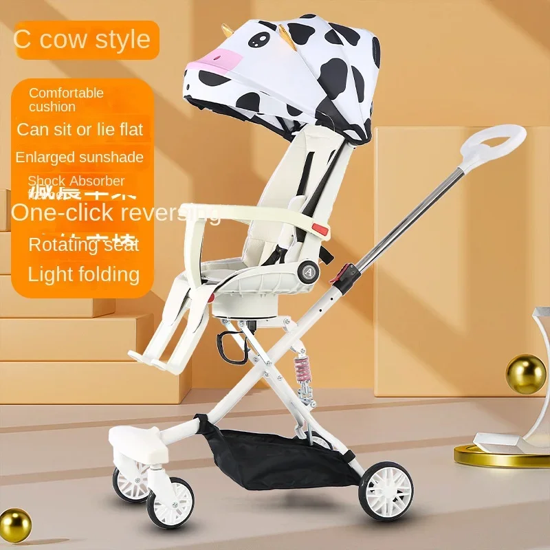 Bebê Folding Absorção de Choque Stroller, Two-Way Assento Giratório, Alta Paisagem, Leve, Quatro Rodas, Recém-nascido