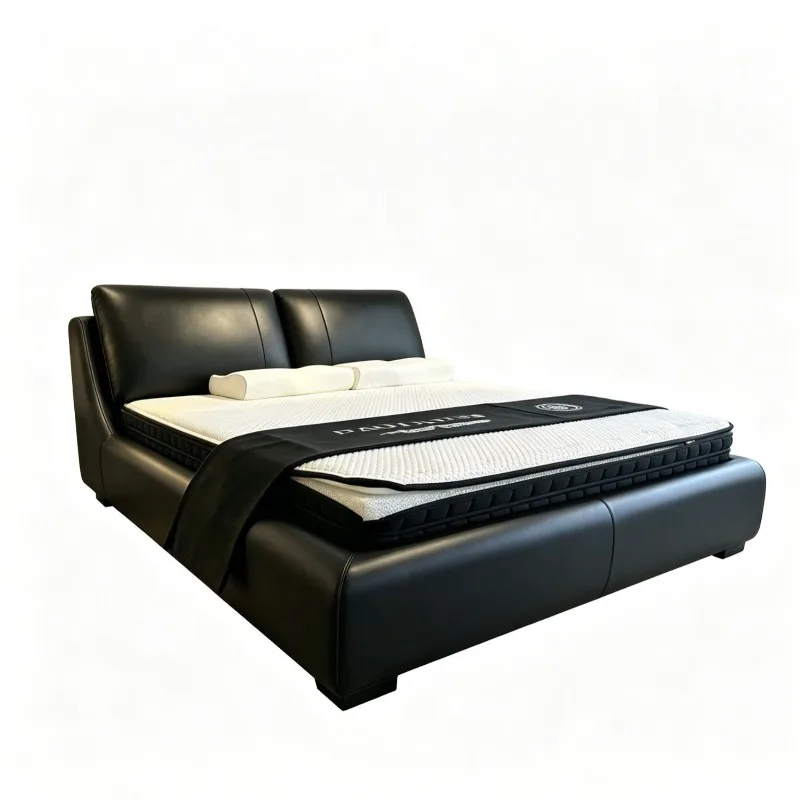 Italian minimalist black cow bed, master bedroom 1.8m wedding bed soft bag bed, bread double bed can be changed color