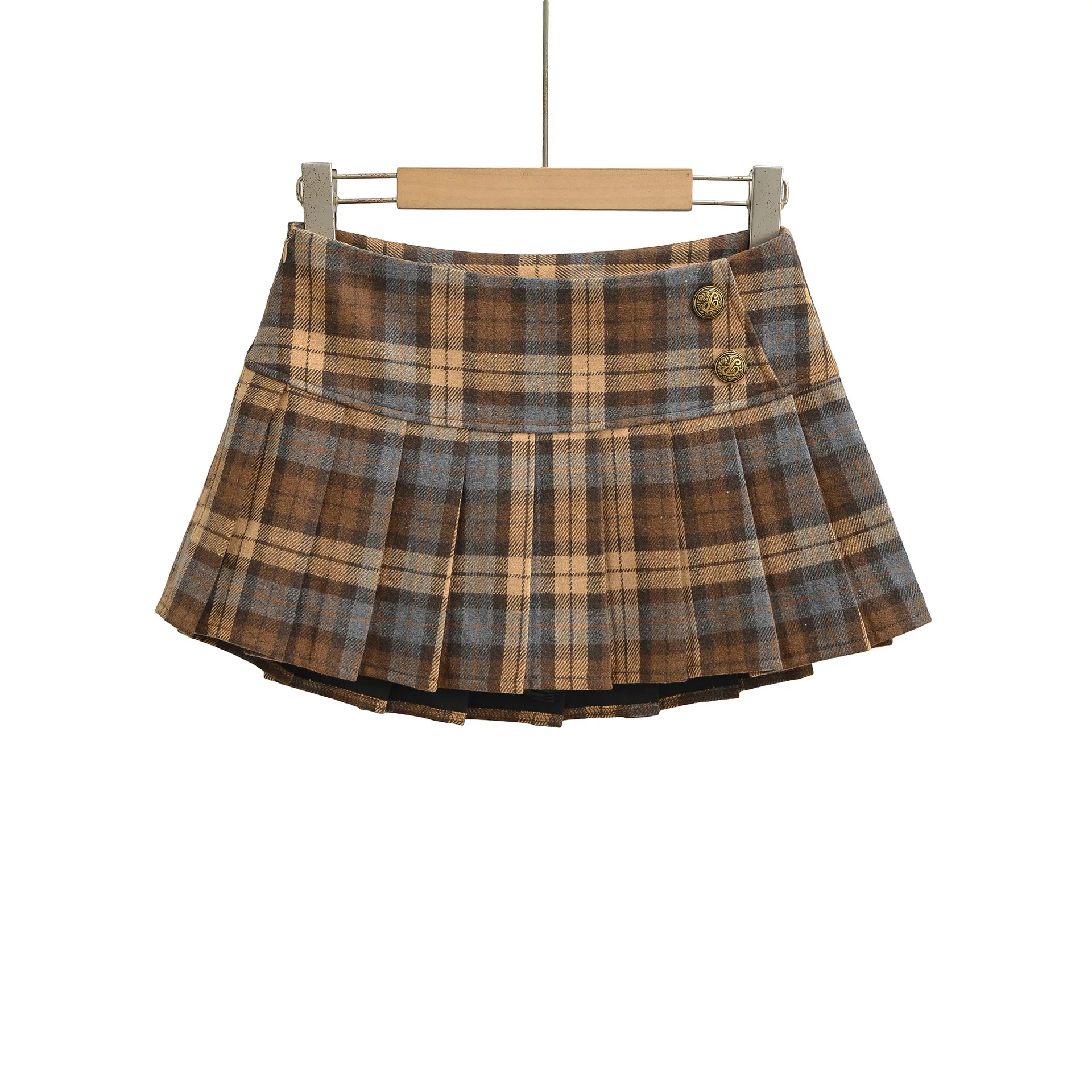 

Korean Version College Style Plaid Pleated Skirt High Waist Short Skirt Retro Plaid Skirt High Waist Mini For Casual Charm DSR9