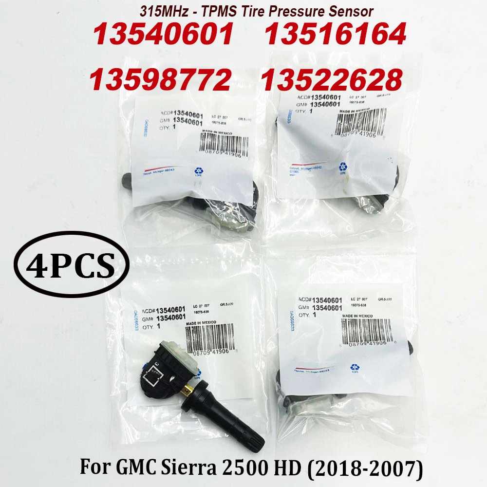 NEW 4PCS 13540601 Tire Pressure Monitor Sensor 315Mhz TPMS 13516164 13598772 13589597 13522628 For G-MC B-uick C-adillac