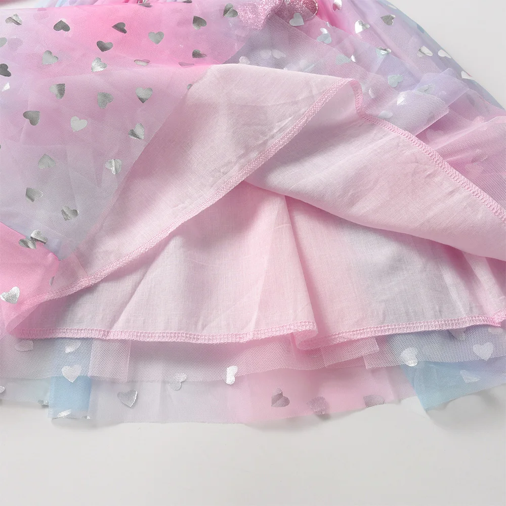 VIKITA 2025 Kinder Kleidung Mädchen Herbst Frühling Langarm Rosa Kleid Kinder Herz Form Mesh Tüll Prinzessin Party Sternen Kleider – Detail 7