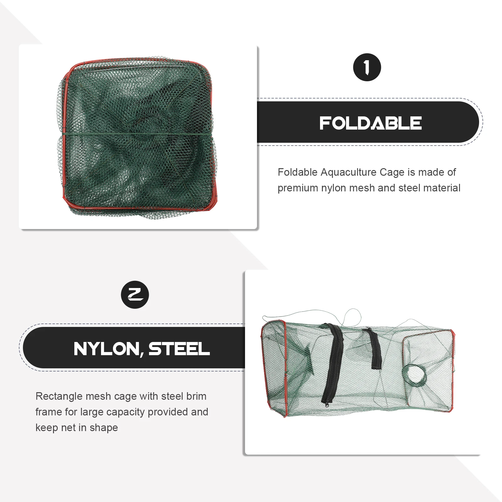 

10 Pcs Foldable Nylon Mesh Fish Cage Rectangular Aquaculture Cage for Shrimp Crab Raising Large Capacity Double Zipper Net