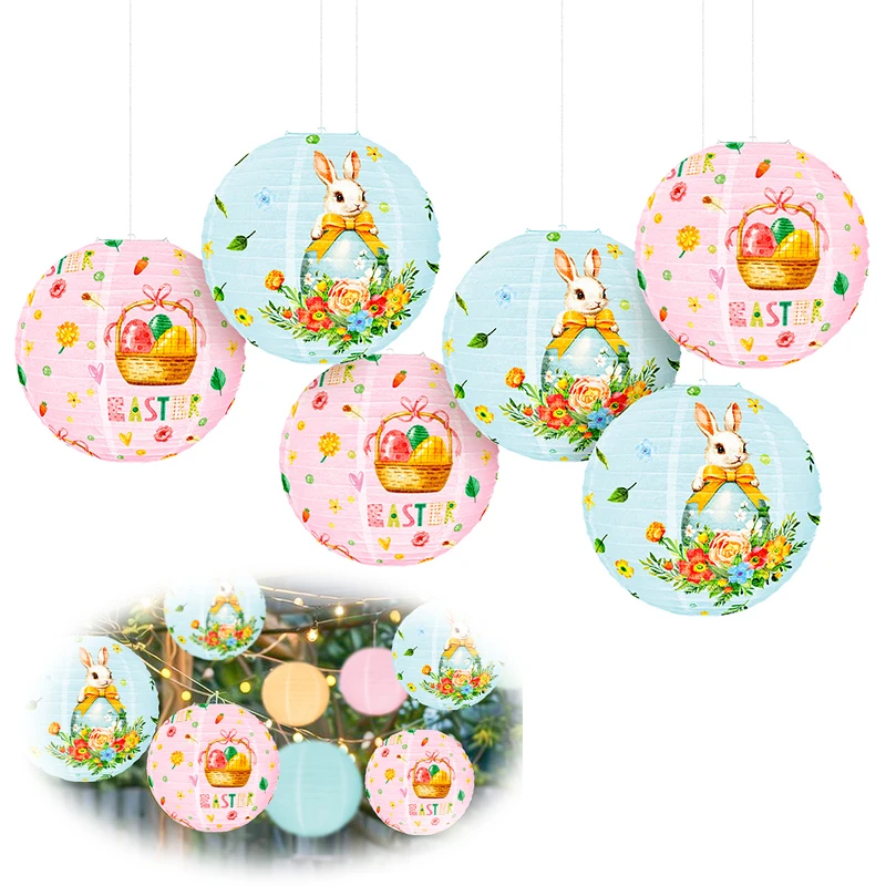 4Pcs Easter Paper Lanterns Set Reuseable 11.8’’ Pastel Color Hanging Lantern for Outdoor Yard Tree Religious Party Kid Gift 30cm