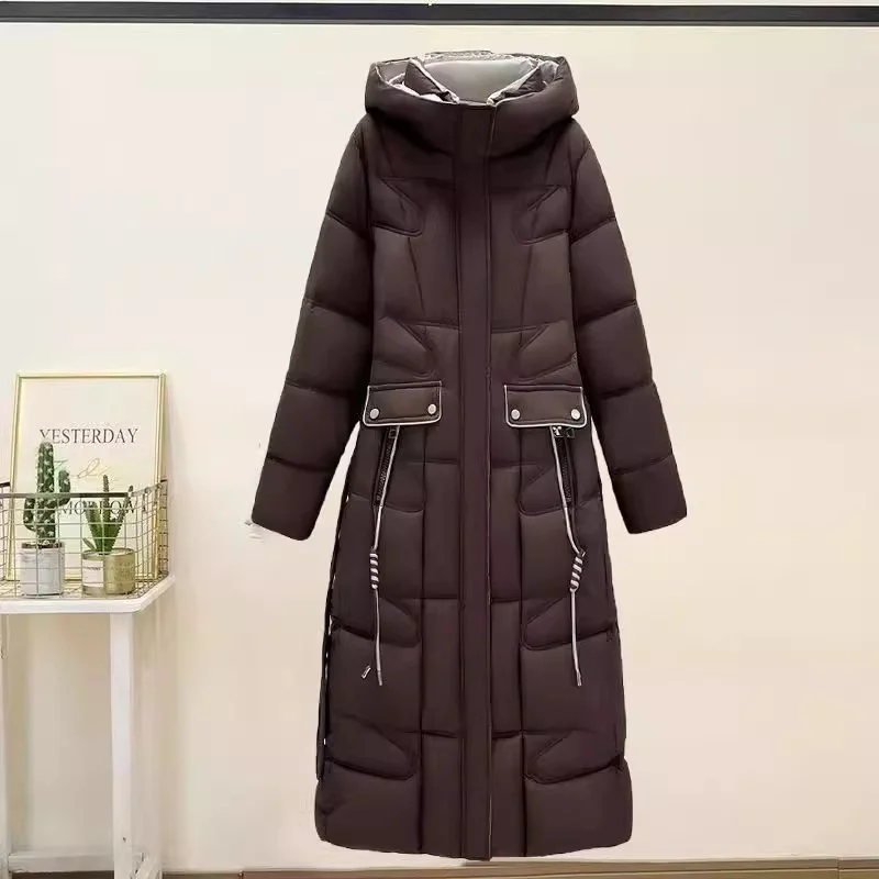 2025 hiver à capuche épais pardessus grande taille taille ample mi longue doudoune en coton femmes élégant mince Parkas manteau w1311