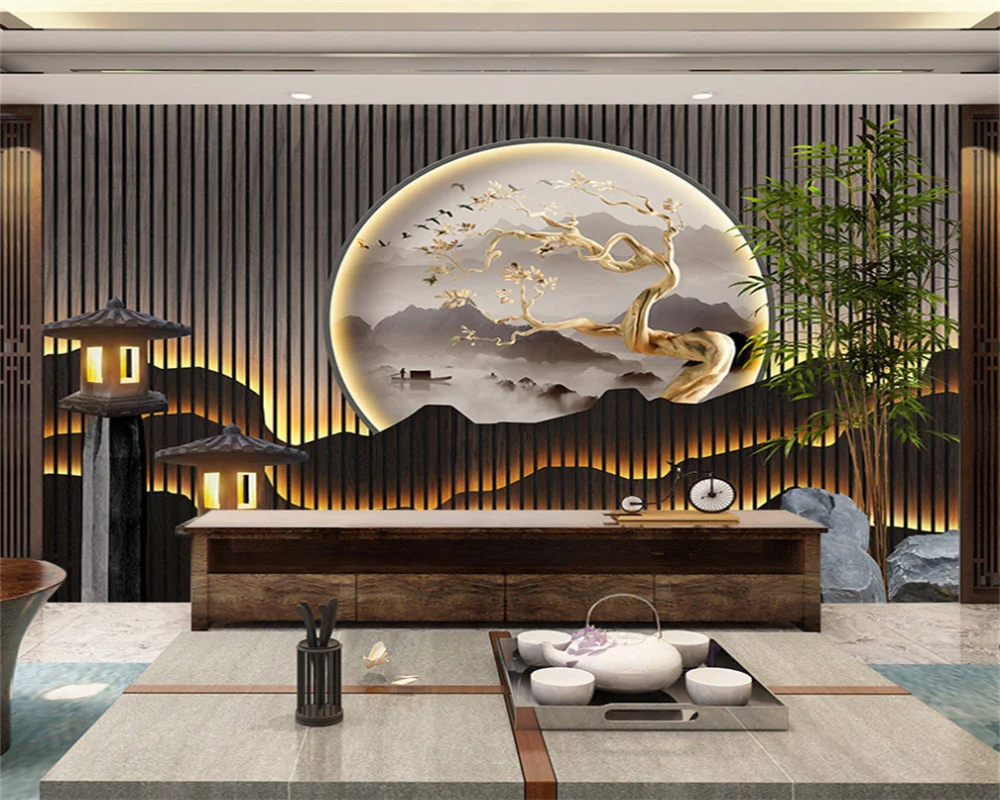 

beibehang Customized modern papel de parede Chinese rockery living room three-dimensional teahouse background wallpaper